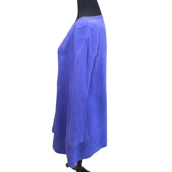 Flax Long Sleeve Blue/Lilac Linen Tunic Dress Sz S Sustainable Minimalist Artsy - Picture 4 of 10